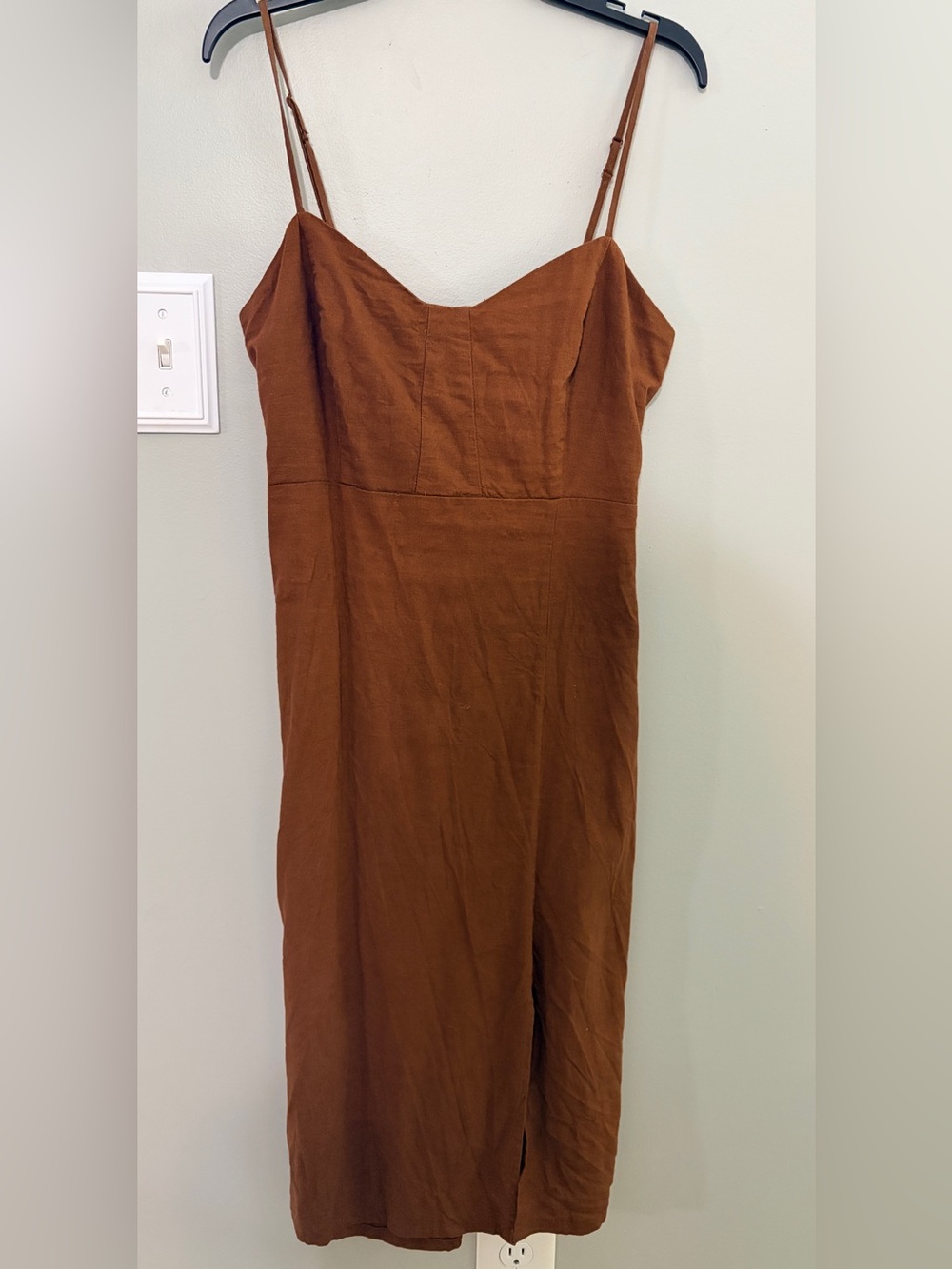 GAP chocolate Brown Midi linen blend Dress with tie back
